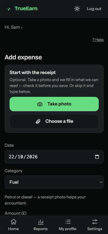 Adding an expense with a receipt photo