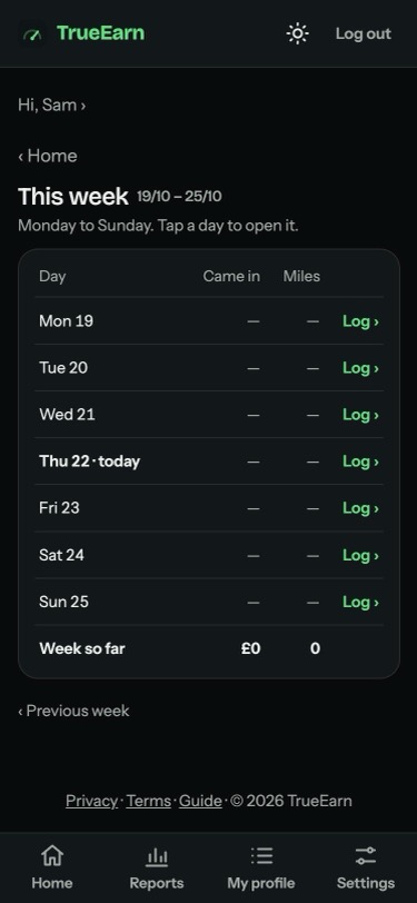 The week, Monday to Sunday